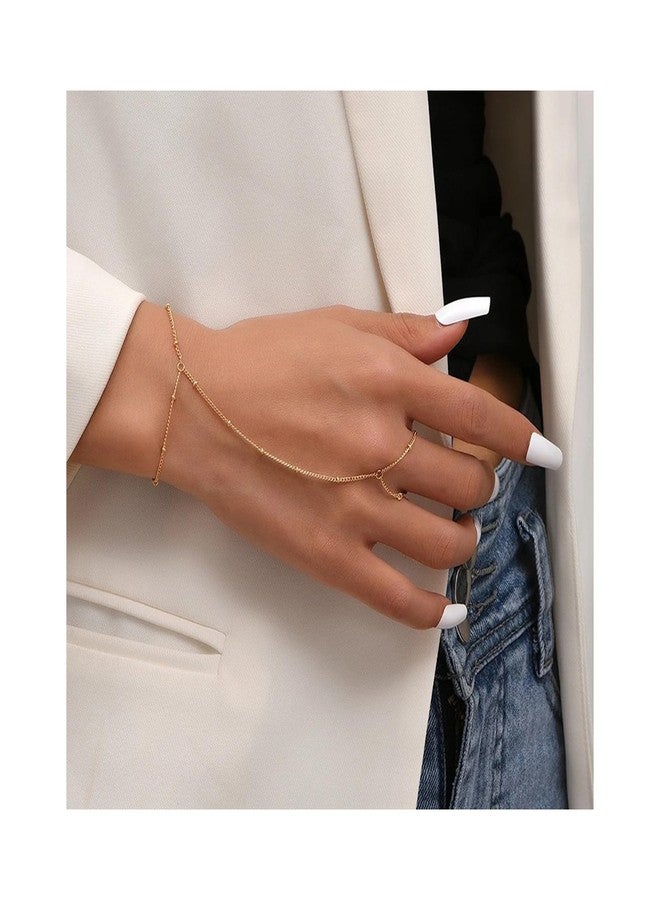 REHANDLE Gold Hand Chain for Women - 14K Plated Ring Chain Jewelry, Beaded Bracelet, Dainty Hand Bracelets - Image 4